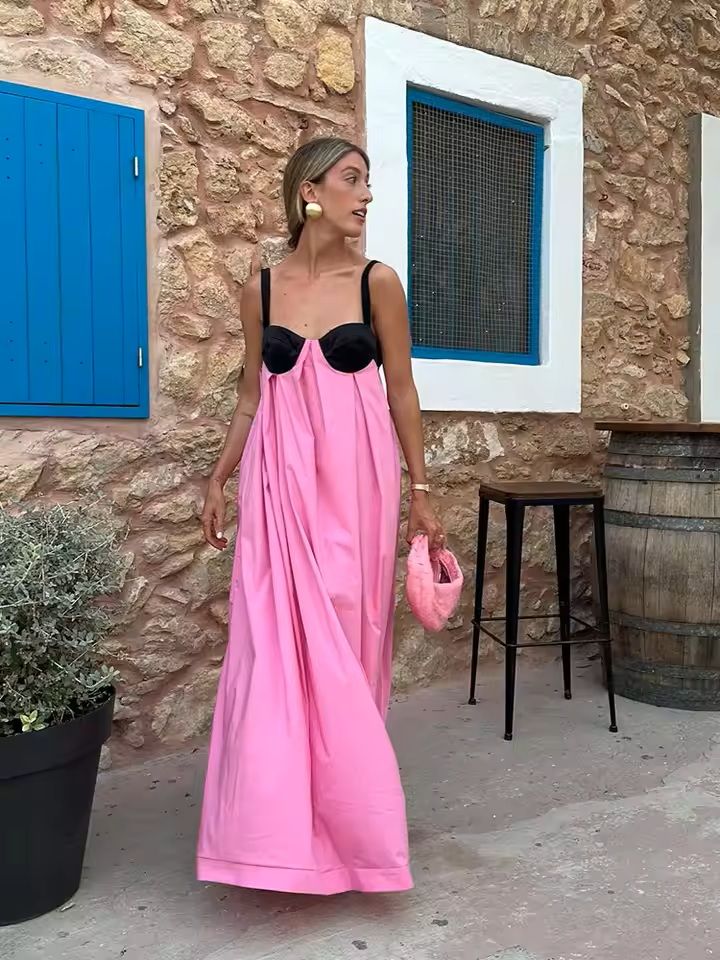 Womens Backless Lace Up Maxi Dress With Spaghetti Straps rose Red l(us 08 10)