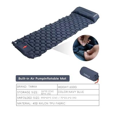 Inflatable Camping Sleeping Pad With Pillow For Hiking And Outdoor Travel navy Blue