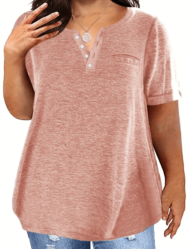 Plus Size V Neck Pocket T Shirt Casual Loose Fit Top For Women 1XL To 8XL 5xl pink