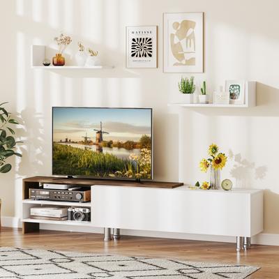 3 Pieces Farmhouse TV Stand For TVs Up To 80 Inch With Cabinet And Wall Mount Shelves, Rustic Media Console Storage 3 Pieces Farmhouse TV Stand For TVs Up To 80 Inch With Cabinet And Wall Mount Shelves, Rustic Media Console Storage