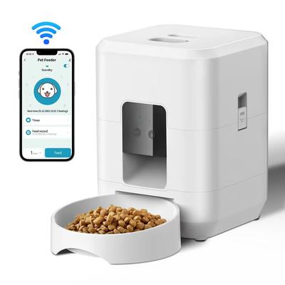 Automatic Smart Pet Feeder For Cats & Dogs, Timed Food Dispenser With Slow Feed Bowl, Programmable Pet Feeder white Wifi Feeder