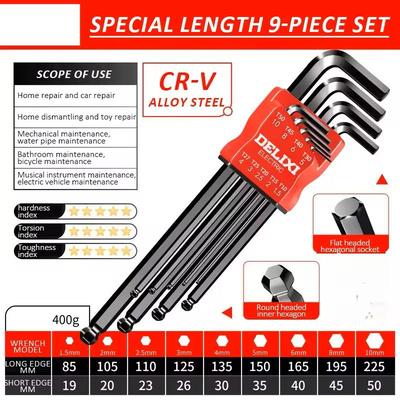 Hex Key Wrench Set With Torque Sleeve For Motorcycles And Bicycles model 1088 Black
