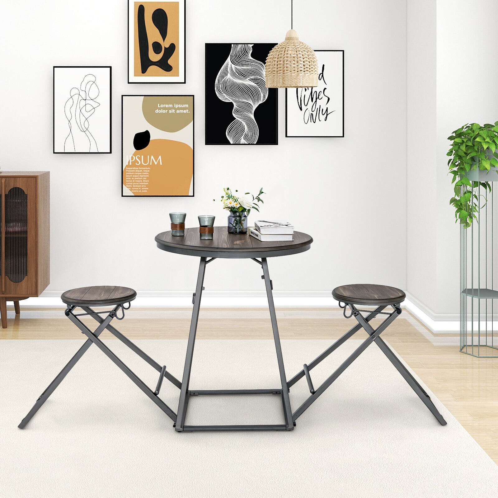 Foldable Dining Table Set, 2 Stools Attached, Compact Design For Small Spaces, 110 Lbs Capacity Table & 330 Lbs Stools Foldable Dining Table Set, 2 Stools Attached, Compact Design For Small Spaces, 110 Lbs Capacity Table & 330 Lbs Stools