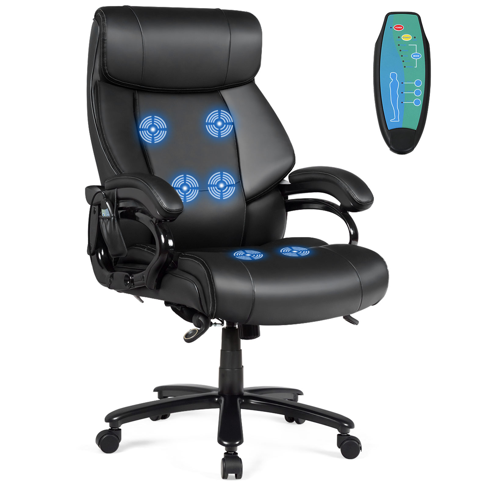 PU Leather Massage Office Chair, Thick Foam Cushion, Vibration, & Height Adjustable PU Leather Massage Office Chair, Thick Foam Cushion, Vibration, & Height Adjustable