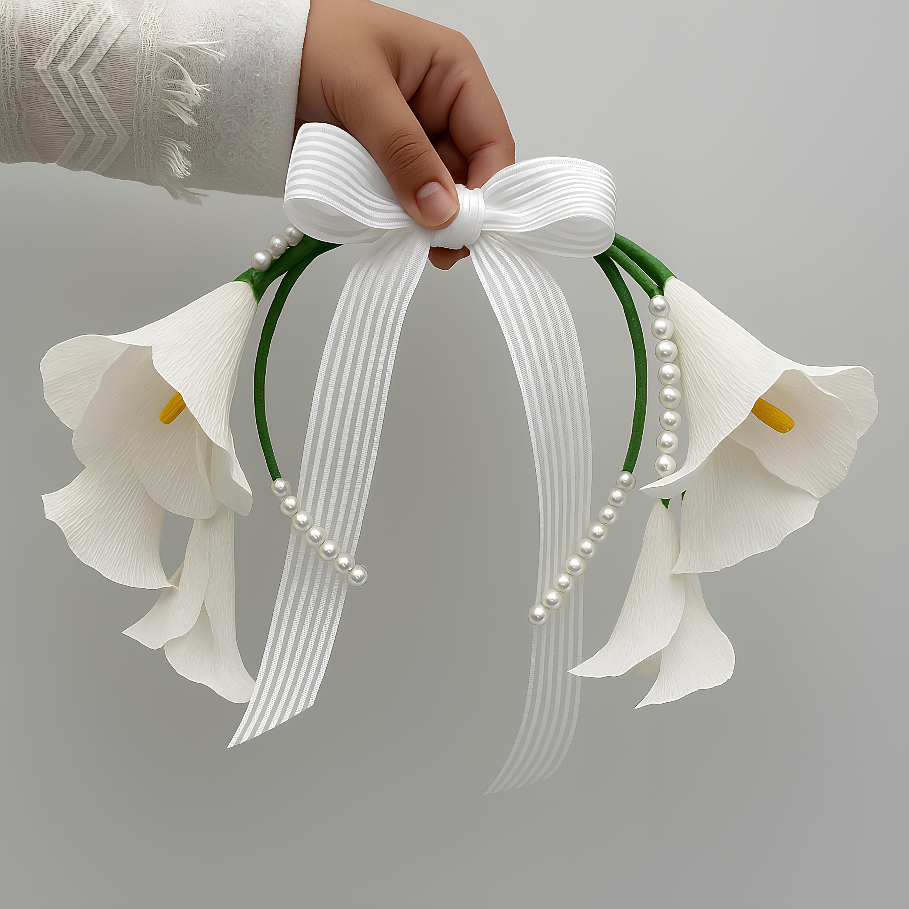 Bouquet da sposa di lusso con calle e perle - Fiori bianchi da sposa fatti a mano - Elegante giglio di carta crespa finta per sposa moderna