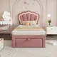 KOMHTOM Letto per bambini LED Letto singolo 90x190 cm con cassetti, Letto imbottito APP-Controller a doghe LED e testiera regolabile