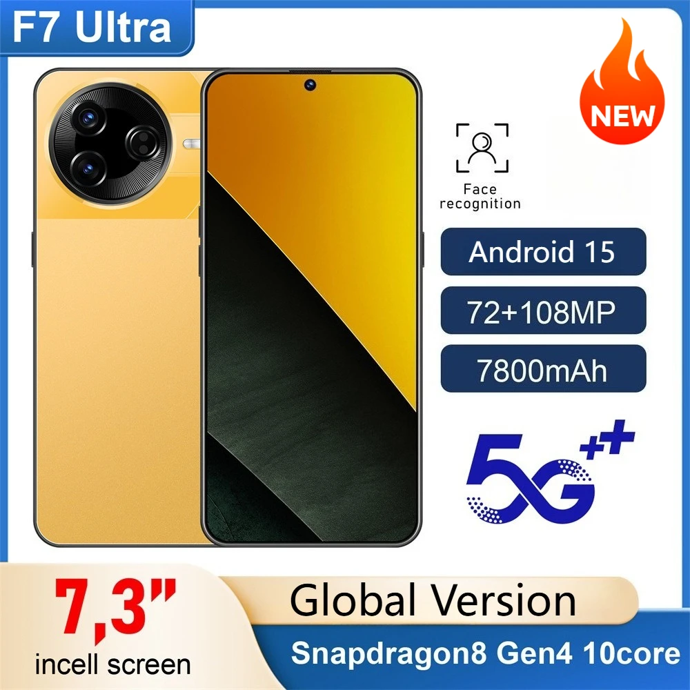 Nouveau F7 Ultra Original 5G double Sim téléphones portables 7.3HD écran téléphones mobiles 7800mAh Smartphone Android 15 Version mondiale téléphone portable