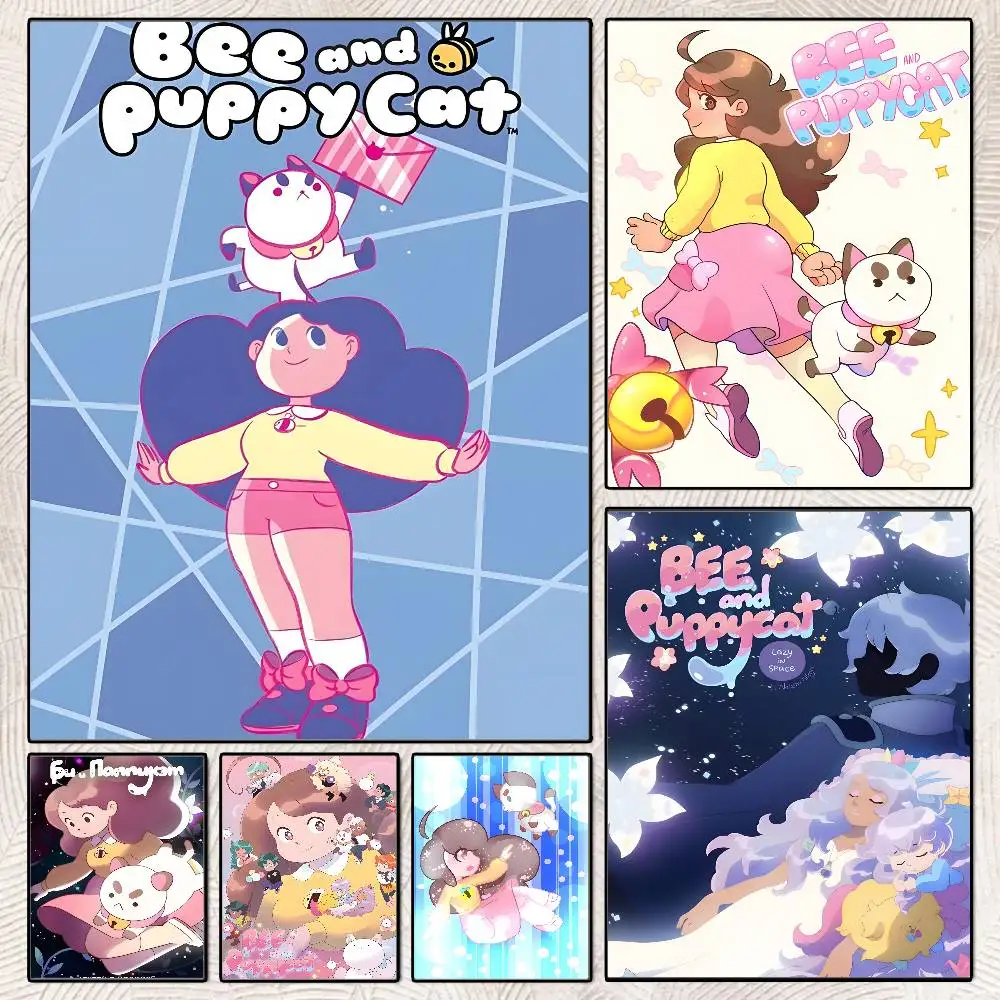 Cartoon Bee And P-Puppycat Poster HD-Poster Selbstklebend wasserdicht ideal für Wohnzimmer Schlafzimmer Bar Dekoration