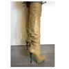 Solide Über Knie Hohe Plattform Stiefel Dünne Hohe Ferse Spitz Mode Kühlen 2025, Sommer Große Größe Frau Schuhe Zapatillas Mujer