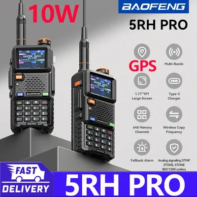 1 stücke Baofeng UV-5RH PRO GPS Walkie Talkie Long Range Multi Band Wirless Kopieren Frequenz NOAA Typ-c Tragbare Tow Way Radio
