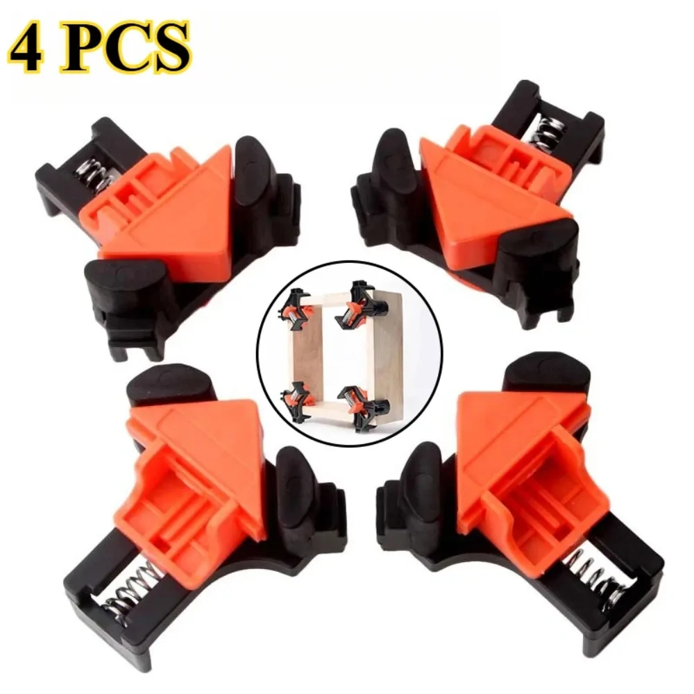 4-teiliges Set mit 90-Grad-Winkelklemme für die Holzbearbeitung, verstellbare Schnellfeder-Holzbearbeitungsklemme, Befestigungsklemme, Positionierungsklemmen-Set Image