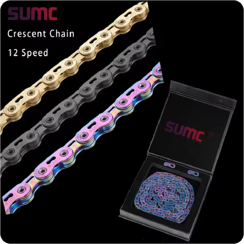 SUMC Premium 12-Gang-Fahrradkette – Hohlstift Crescent Tech für SRAM/Shimano 126 Glieder CNC-gefräster Kettensatz für Straße und MTB Image