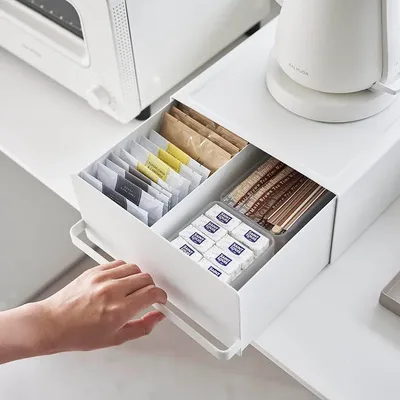 Kitchen Countertop Storage Box with Drawer Metal Organizer for Coffee Machine Water Dispenser Spice Utensils Divider Space Tray