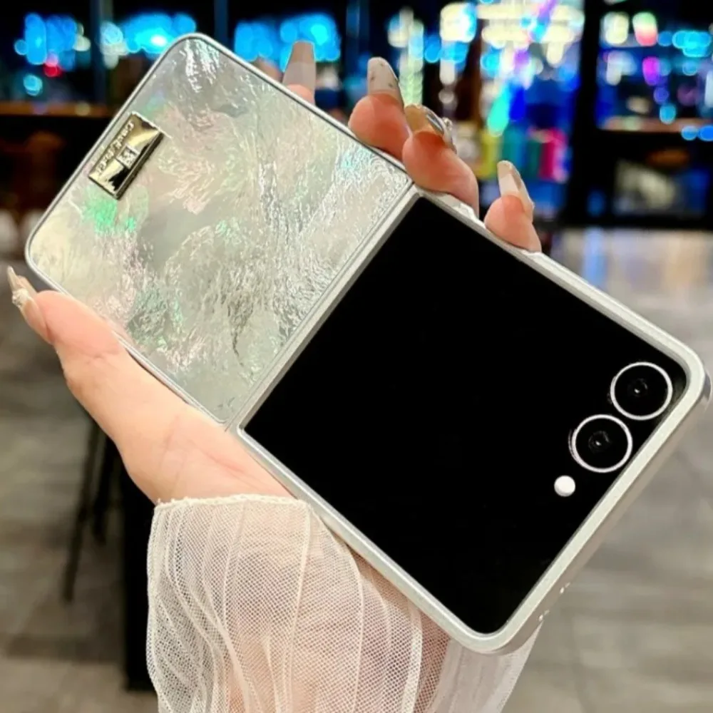 Kunststoff Luxus Silber Rand Feder Garn Telefon Fall für Samsung Galaxy Z Flip 7 FE 6 5 4 3 Flip7 Flip6 Flip5 Flip4 Flip3 5G Abdeckung Image