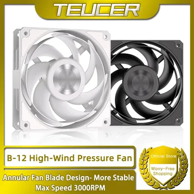 TEUCER B-12 Ring Blade High-Wind Pressure Fan 120mm PWM Two Ball Bearing Quiet Fan for PC Chassis and Water-Cooled Radiator