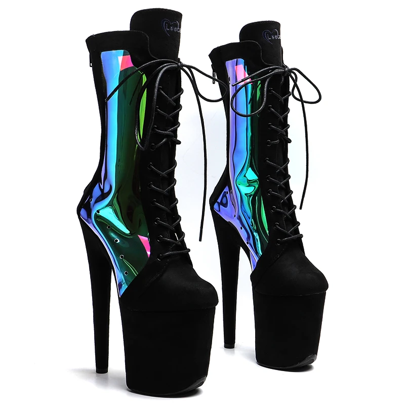 Leecabe 20 cm/8 Zoll Wildleder schwarz mit TPU-Obermaterial Modetrend-Plattform High Heel Stripper-Absatz Pole Dance-Stiefel