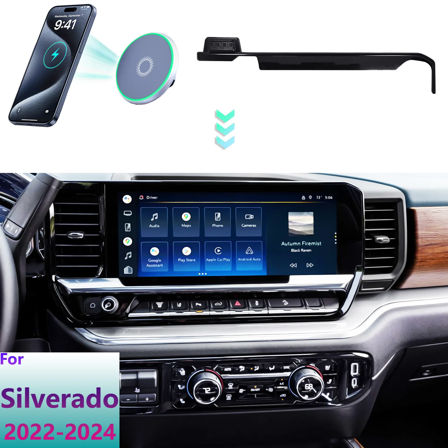 Für Chevrolet Silverado 2022 2023 2024 Telefon Halter Auto Doppel Halterung Basis Magnetische MagSafe Drahtlose Lade Auto Telefon Halterung Image