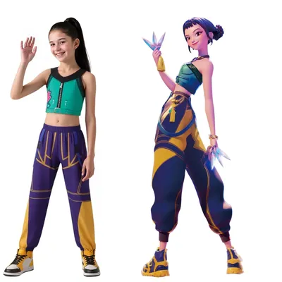 Kpop Dämon Jäger Baby Mädchen Weste Tops + Hosen Set Kinder Cosplay Kostüm Kinder Halloween Geburtstag Party Ausgefallene Kleidung Image