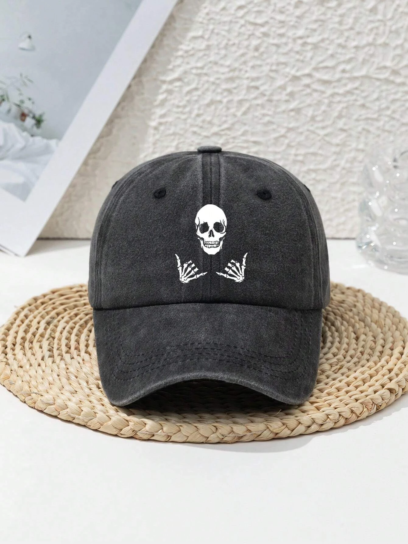Baseballkappe mit Totenkopf-Aufdruck für Männer und Frauen, geeignet für Halloween-Kopfbedeckungsdekoration, tägliche lässige Entenschnabelmütze Image