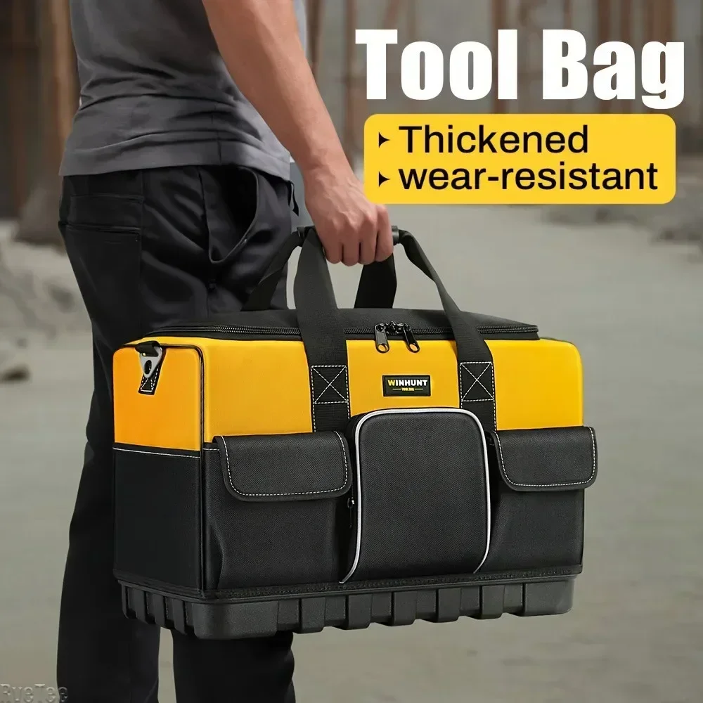 WINHUNT sac à outils robuste avec Base en plastique pour outils d'électricien pochette à outils en toile organisateur sac à outils cadeaux pour hommes
