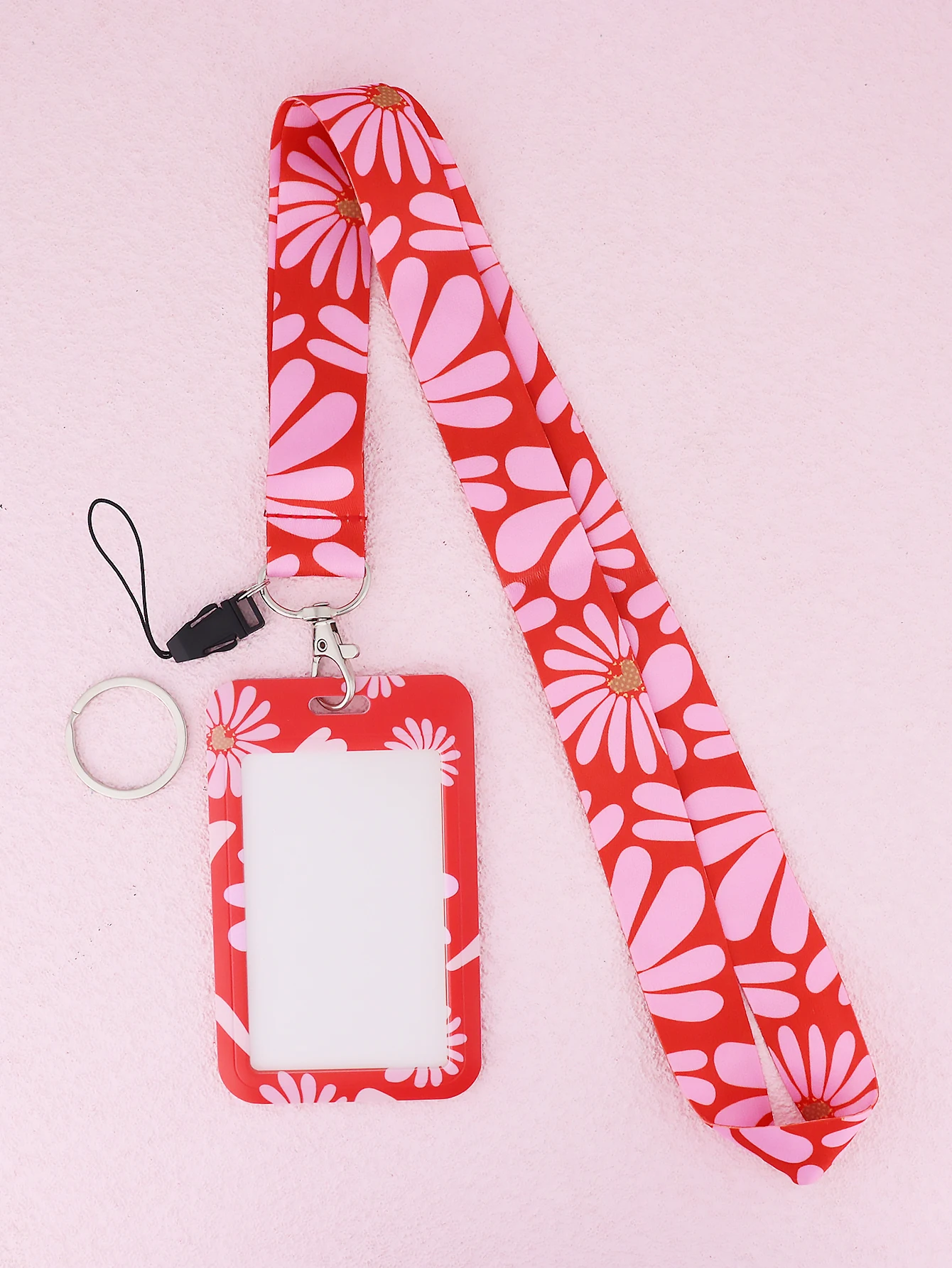 Rosa Gänseblümchen-Blumen-Lanyard, Ausweishalter, Umhängeband für Schlüssel, Schlüsselanhänger, Handy-Gurt, hängendes Seil, Schlüsselanhänger, Zubehör, Geschenk Image