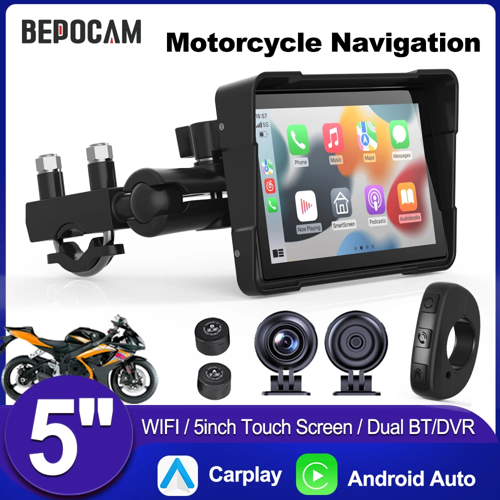 BEPOCAM 5'' Motorrad Carplay Tragbare Navigation GPS Drahtlose Carplay Android Auto IP67 Wasserdichte Moto Touch Screen Display Image