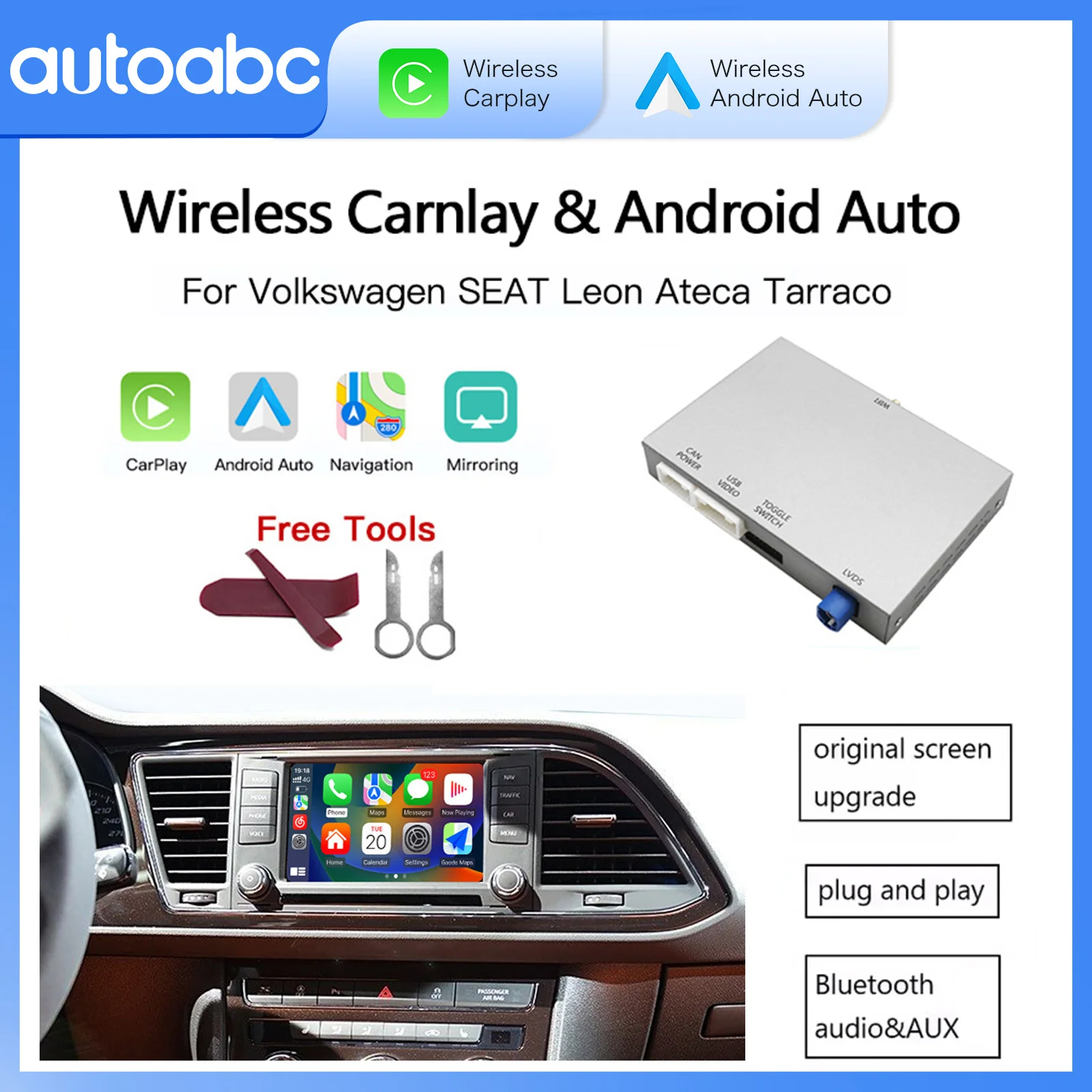 Drahtlose Carplay Für Volkswagen Seat Leon 2 MK2 2013-2019 Android Auto Airplay spiegel casting Auto Zubehör Image