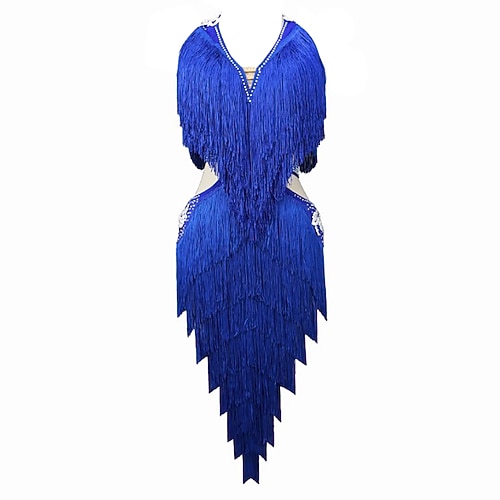 Latein-Tanzkleid für Damen mit Strassquaste, Salsa-Tanzkleidung, ärmellos, Rumba, Cha-Cha-Tanzkleidung, Kostüme Image