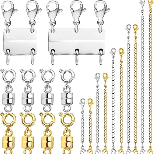 20 magnetische Schmuckverschlüsse und Halsketten-Schichtverschluss, Halskettenverlängerungen, Gold/Silber, mehrere Größen und Stile, Kettenverlängerungen, Magnetverschlüsse für Schmuck, Halsketten, Image