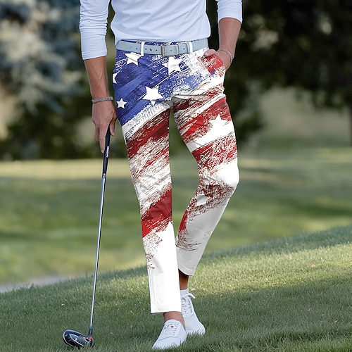Herren Amerikanische US-Flagge Patriotisch Anzughose Golfhosen Hose Mittlere Taille Lässig Sport im Freien Slim Fit Hose mit Taschen Frühling Herbst 3D-Druck Weiß Blau Image