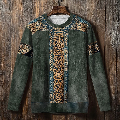 Herren Sweatshirt Armeegrün Blau Dunkelgray Rundhalsausschnitt Keltischer Knoten Druck Lässig Täglich Ferien Vintage Vikinger Herbst Winter Bekleidung Kapuzenpullover Sweatshirts Image