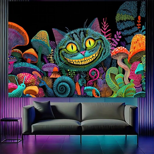 Tapisserie Decke Wandbehänge Pilz Katze Monster Tier Psychedelisch Mystiker Schlafzimmer Wohnzimmer Wohnheim Wohndeko Image
