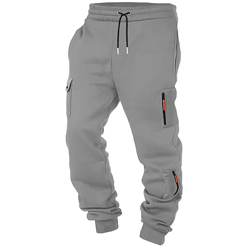 Herren Jogginghose Hose Cargo-Jogginghose Kordelzug Tasche Elastischer Bund Einfach Komfort Sport im Freien Täglich Mode Lässig Schwarz Weiß Mikroelastisch Image