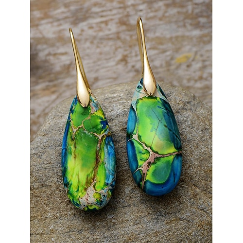 Damen-Ohrhänger aus Naturstein – eleganter Tropfenschmuck aus Legierung mit Haken für Damen, Accessoires im Bohème-Stil für Partys, Hochzeiten und den Alltag Image