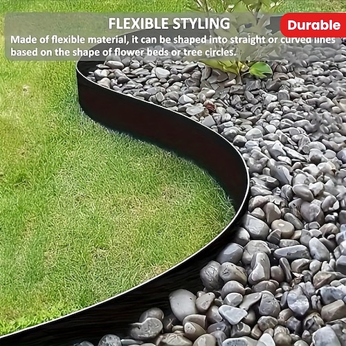 einfach zu installierendes Gartenkantenset aus schwarzem PE-Kunststoff mit Pfählen – langlebige Rasenbegrenzung für die Landschaft Grastrennung Image