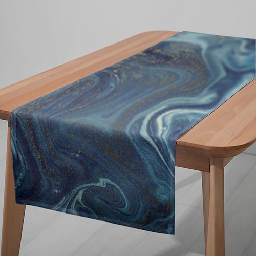 1PC Blau Rendering Tischläufer Tischflagge - Digital bedruckte rechteckige Tischdecke für Restaurant Bankett Hochzeits Dekoration (33x180cm/13x70.5in) Image
