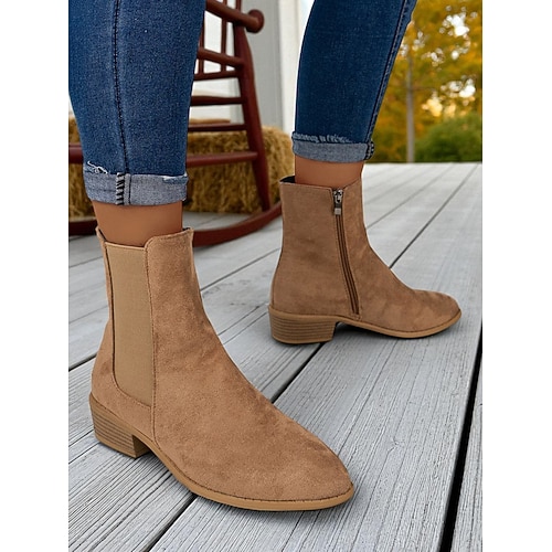 Damenstiefeletten aus Wildlederimitat – seitlicher Reißverschluss und elastischer Einsatz, Chelsea-Stiefel mit niedrigem Absatz für Herbstspaziergänge, Shopping und Freizeitausflüge Image