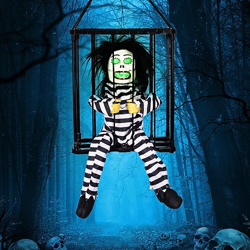 gruselige Käfig-Halloween-Puppe, Spukhaus-Requisite mit schreiender Stimme, Albtraum-Kreatur