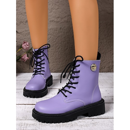 Gelbe Schnürstiefeletten für Damen – auffällige, klobige Plateaustiefeletten mit seitlichem Reißverschluss, Punk-Streetwear-Stil für Herbst und Winter Image