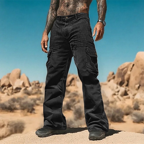 Herren Cargo-Hosen Cordhose Hose Knöpfe Mehrere Taschen Einfach tragbar Outdoor Täglich Campen und Wandern Mode Klassisch Schwarz Braun Image