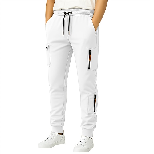 Herren Jogginghose Hose Kordelzug Tasche Elastischer Bund Einfach Komfort Sport im Freien Täglich Mode Lässig Schwarz Weiß Mikroelastisch Image