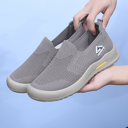 Graue Slip-On-Sneaker aus Strick für Herren – atmungsaktive, leichte Wanderschuhe für den Alltag, Reisen und Outdoor-Aktivitäten Image