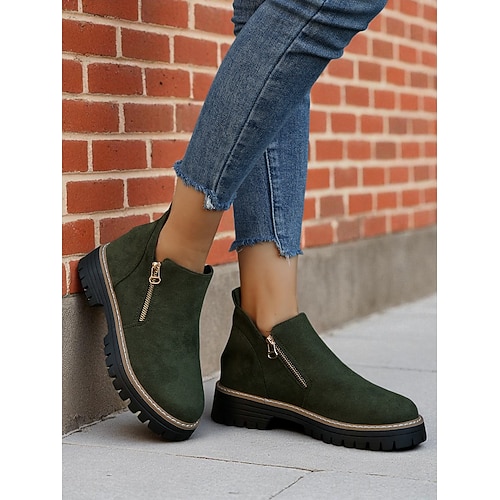 Damenstiefeletten aus grauem Wildlederimitat – seitlicher Reißverschluss, rutschfeste Profilsohle, stylische Streetwear für Herbst und Winter Image