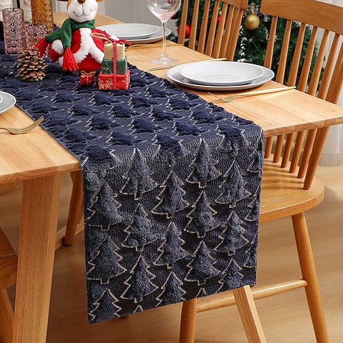 Weihnachtstischläufer, Tischfahne mit 3D-gesteppter Paillettenstickerei – Feiertagstischläufer für Esszimmerdekoration, Weihnachtsfeier Einkaufszentrum-Display Image