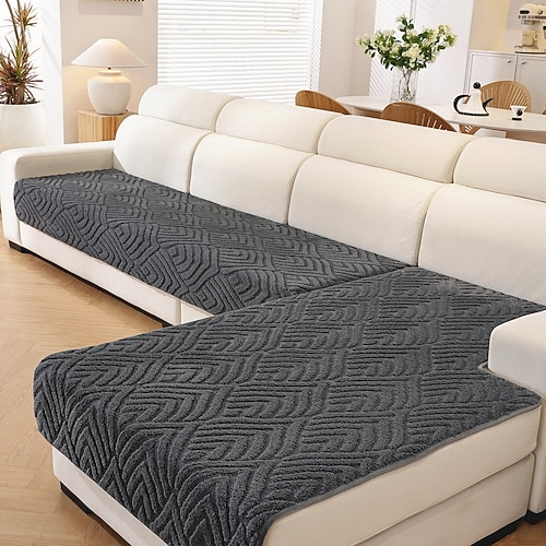 Sofakissenbezug – einfarbiger Luxus-Plüsch-Samtbezug, rutschfester, weicher Polsterschutz für moderne Sofas (für alle Jahreszeiten) Image