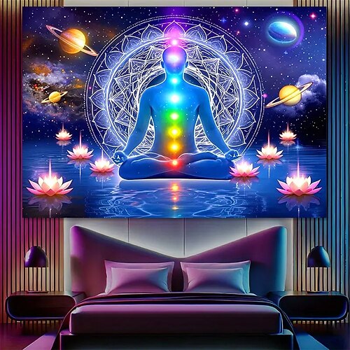 Tapisserie Decke Wandbehänge Sieben Chakra Yoga-Meditation Vintage Ethnisch Schlafzimmer Wohnzimmer Wohnheim Dekorationen Wand Tür Hintergrund Image