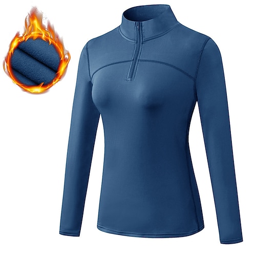 Damen Fleece-Workout-Shirt Yoga Top Stehkragen Warm Viertelreißverschluss Langarm Sport Einfarbig Oberteil Für Fitnessstudio sportlich Sport Sportkleidung Image