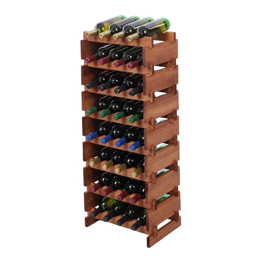 Proregal Weinregal VINOTECA FLEX PRO | HxBxT 107x46x28cm | 32 Flaschen auf 8 Ebenen | Massives Kiefernholz | Braun geölt Image