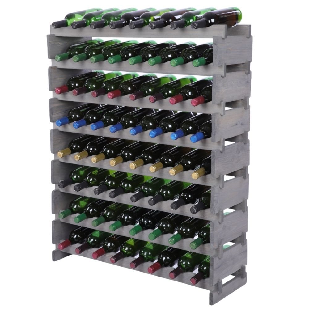 Proregal Weinregal VINOTECA FLEX PRO | HxBxT 107x84x28cm | 68 Flaschen auf 8 Ebenen | Massives Kiefernholz | Grau Image