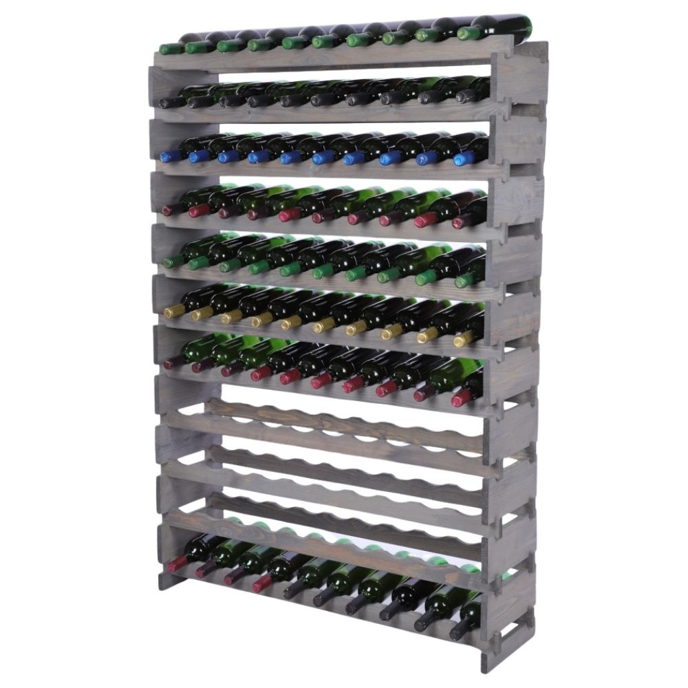 Proregal Weinregal VINOTECA FLEX PRO | HxBxT 149x103x28 | 110 Flaschen auf 11 Ebenen | Massives Kiefernholz | Grau Image